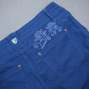 Kuhl Kendra Kapri Women Blue Floral Embroidered Capri Pants 10 Drawstring Hiking